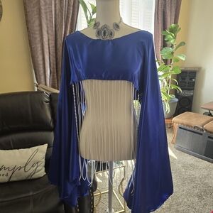 Chic Blue Women's Crop Top with Dangling Pearl Fringes
